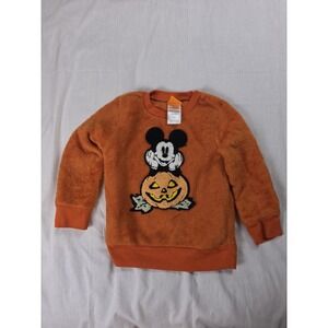 Disney Sweater Boys 3T Orange Fleece Mickey Mouse Pumpkin‎ Graphic Halloween